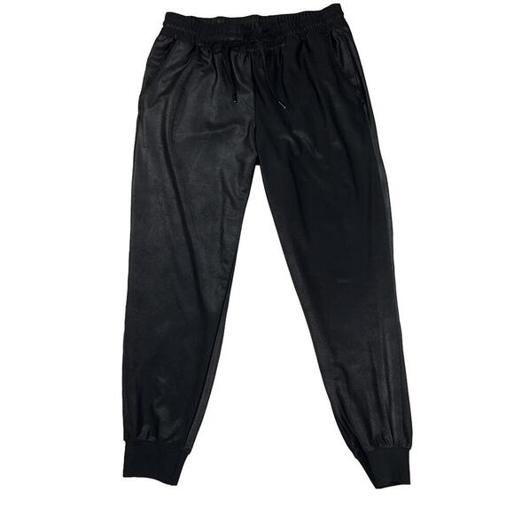 Maison d’Amelie Faux Leather Coated Jogger Pants Black Size M - Picture 2 of 11